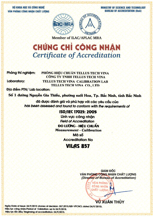 VILAS 857 Certificate
